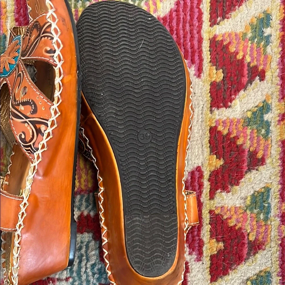 L’artiste Leather Sandals - Brown and Blue - Picture 5 of 5